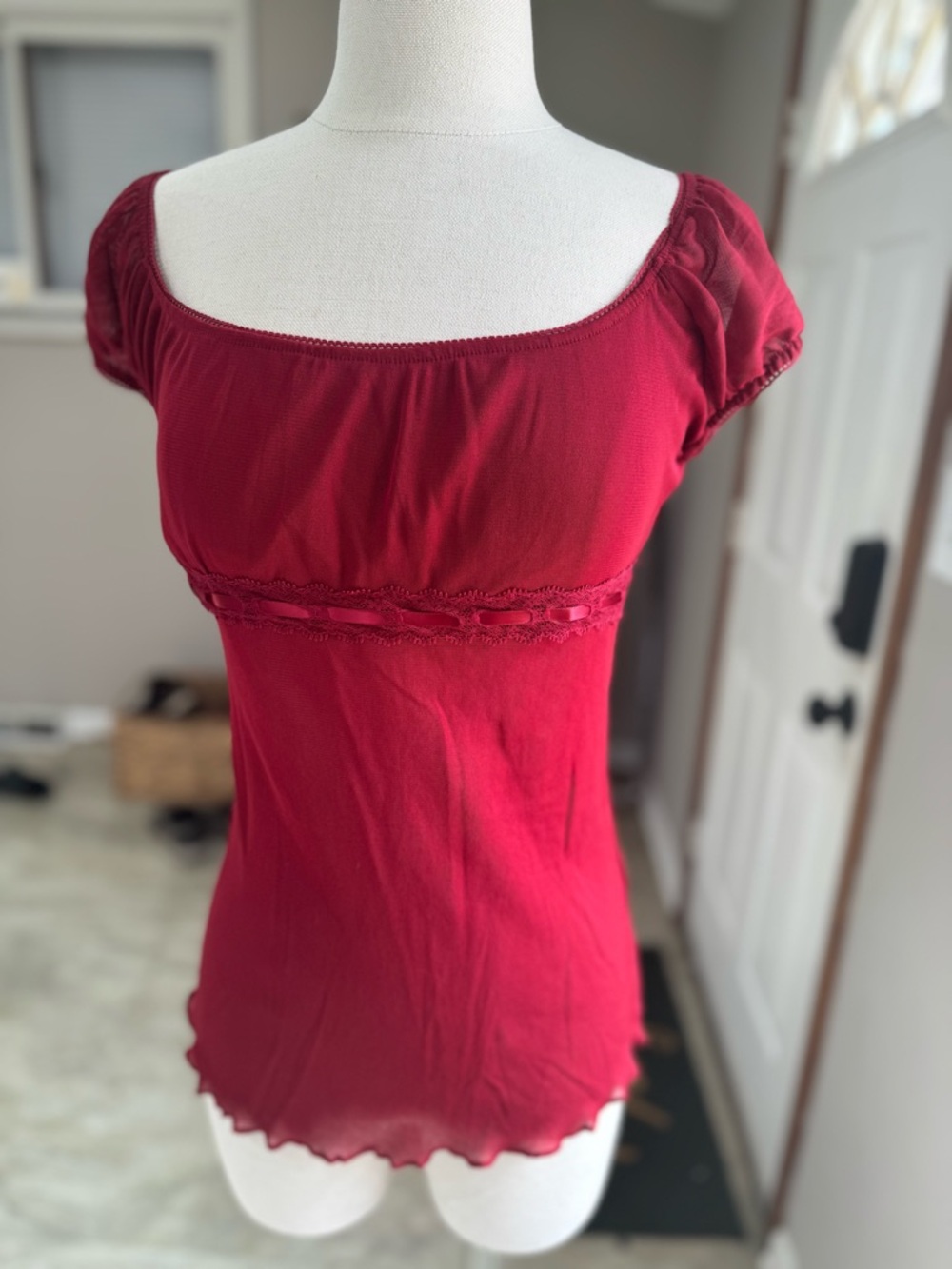 Y2K Fairy Grunge Lace-Trim Square Neck Crop Top